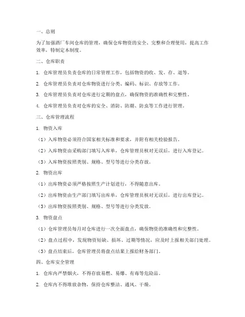 酒厂车间仓库管理制度