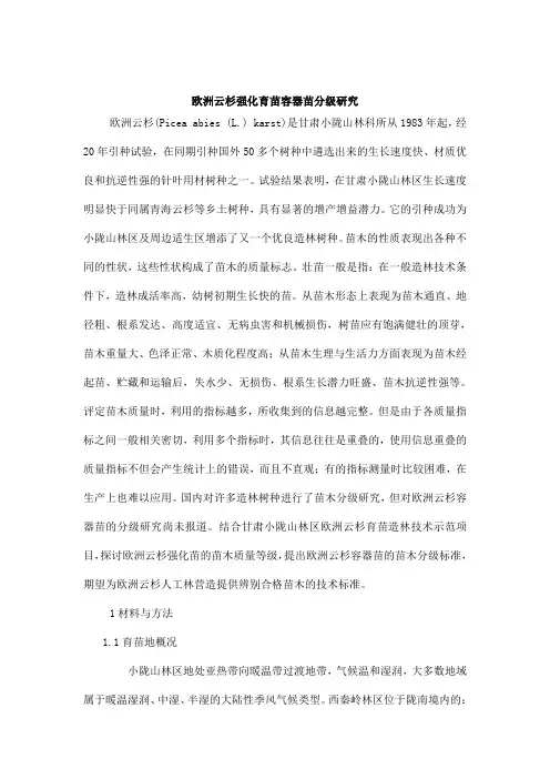 欧洲云杉强化育苗容器苗分级研究