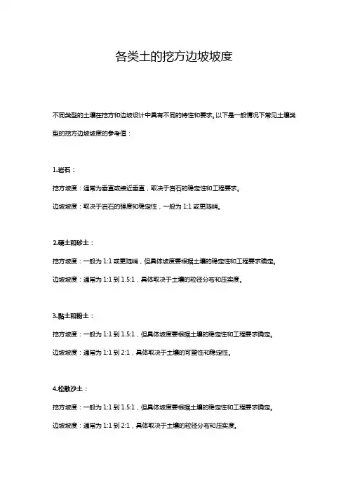 各类土的挖方边坡坡度