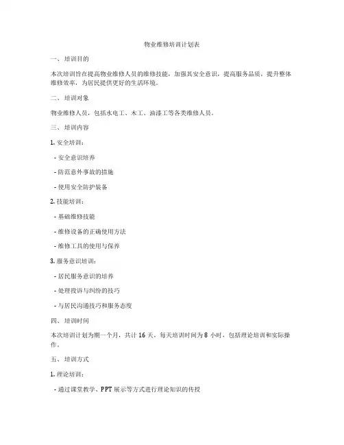 物业维修培训计划表