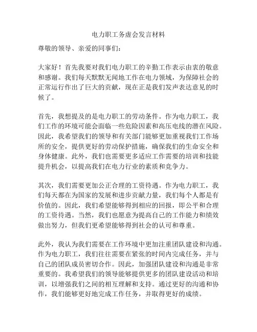 电力职工务虚会发言材料
