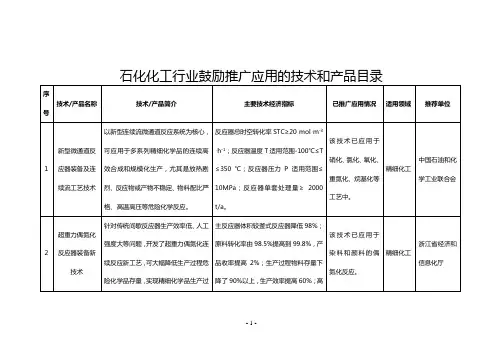 石化化工行业鼓励推广应用的技术和产品目录