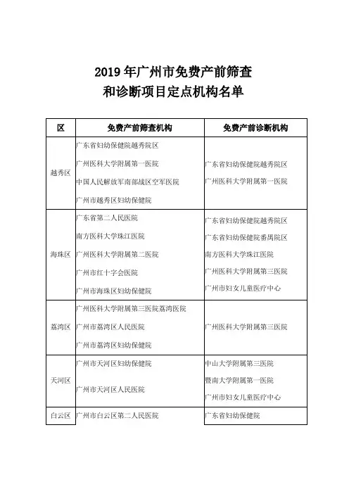 2019年广州市免费产前筛查