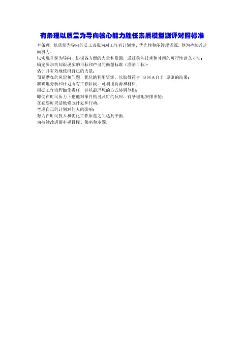 有条理以质量为导向核心能力胜任素质模型测评对照标准