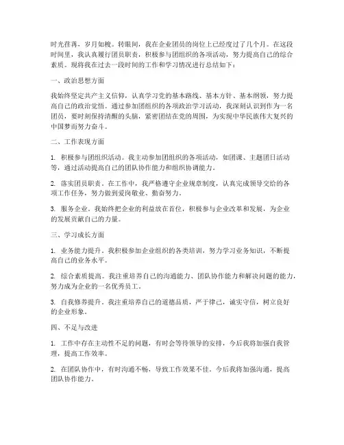 企业团员个人总结范文