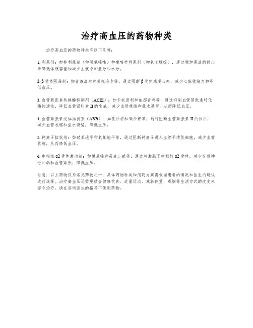 治疗高血压的药物种类