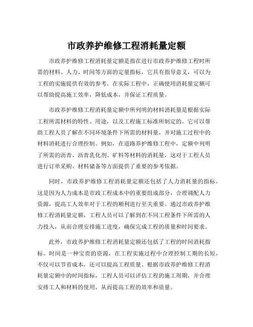 市政养护维修工程消耗量定额