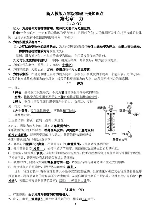 新人教版八年级物理下册知识点总结