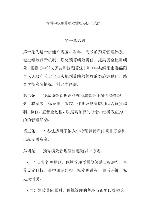 高校、大学学校预算绩效管理办法(试行)
