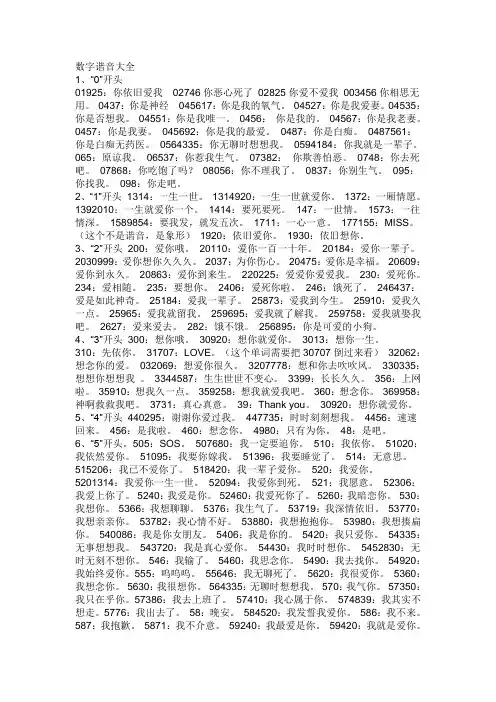 数字谐音大全