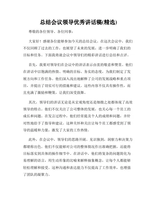 总结会议领导优秀讲话稿(精选)