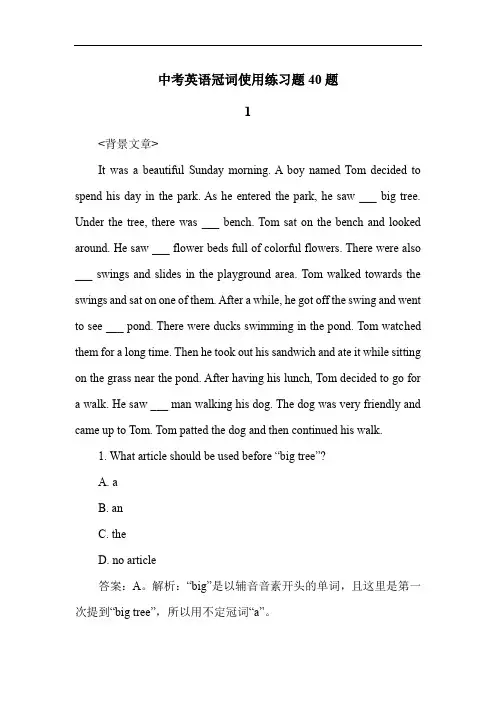 中考英语冠词使用练习题40题