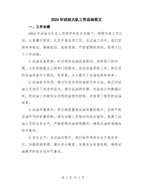 2024年试油大队工作总结范文