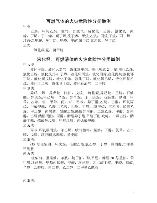 资料：火灾危险性分类举例