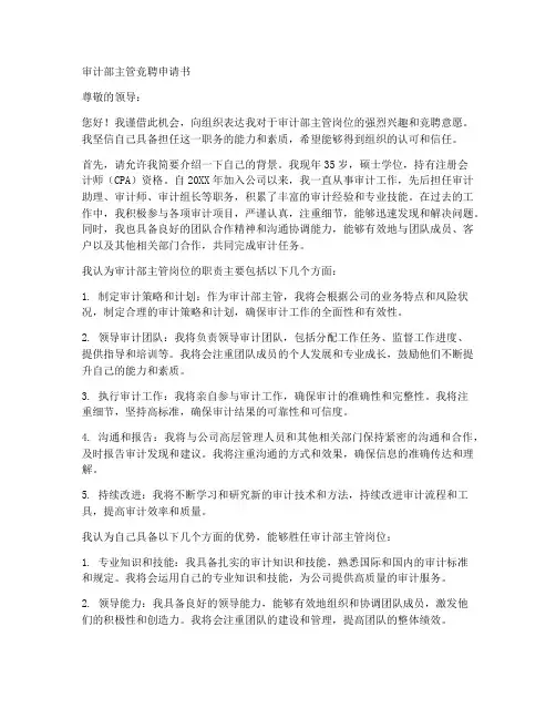 审计部主管竞聘申请书模板