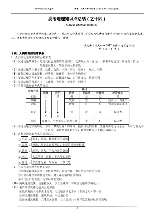 高考地理知识点总结(之十四)——人类活动的地域联系
