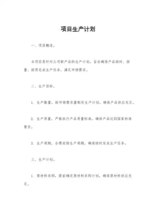 项目生产计划