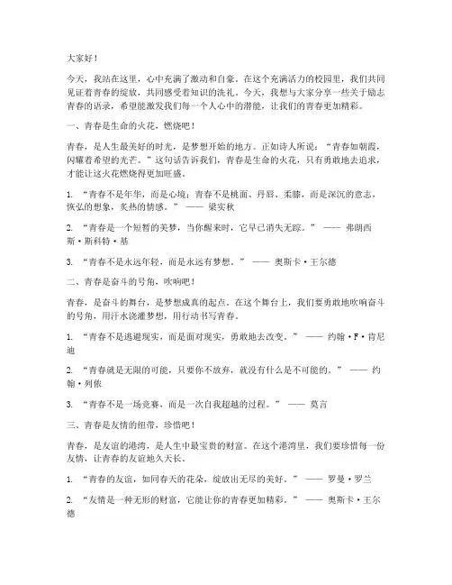 教师演讲稿励志青春语录