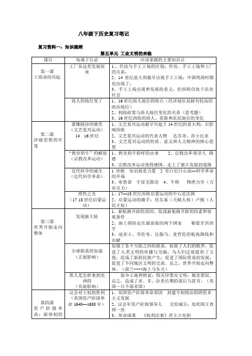 八年级下历史复习笔记(5-7)