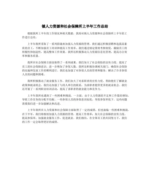 镇人力资源和社会保障所上半年工作总结