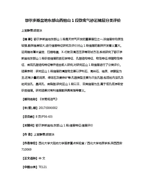 鄂尔多斯盆地东部山西组山1段致密气砂岩储层分类评价