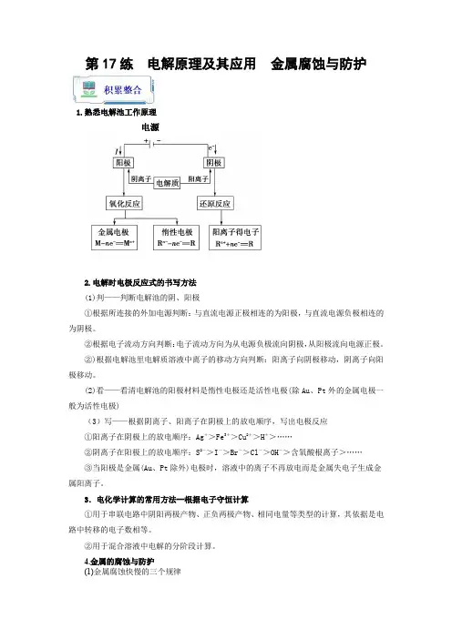 第17练 电解原理及其应用  金属腐蚀与防护(解析版)