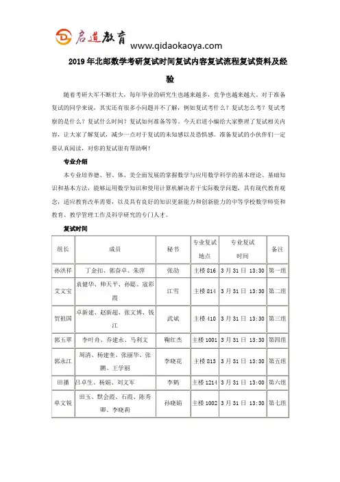 2019年北邮数学考研复试时间复试内容复试流程复试资料及经验