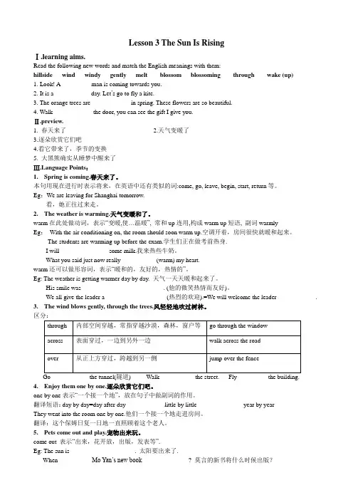 冀教版英语八年级下册Unit 1：Lesson 3 The Sun is Rising  学案设计(