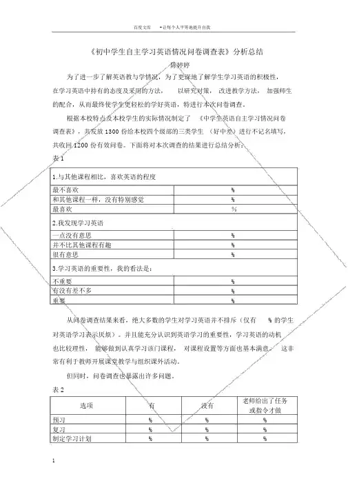 中学生英语自主学习情况问卷调查表分析总结.doc