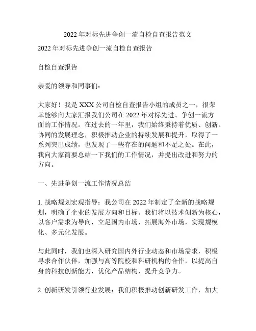 2022年对标先进争创一流自检自查报告范文