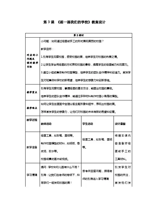 人美版(2024)一年级美术上册第一单元《1.3画一画我们的学校》教学设计
