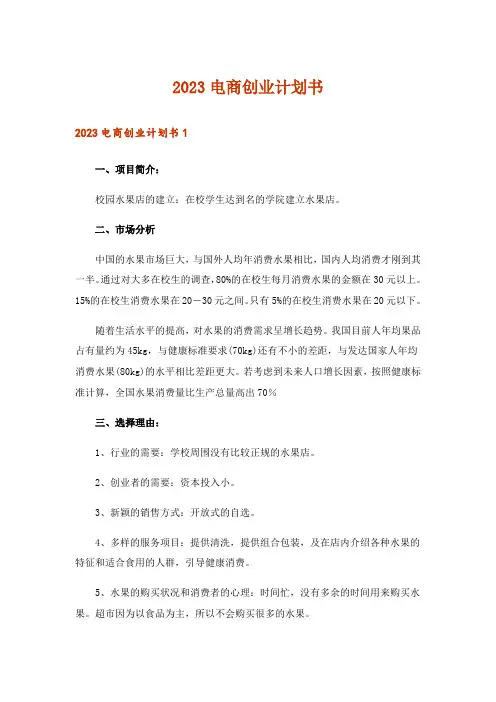 2023电商创业计划书