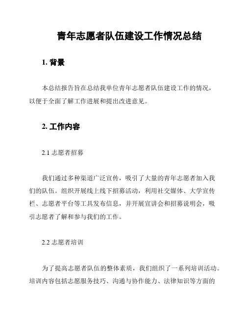 青年志愿者队伍建设工作情况总结