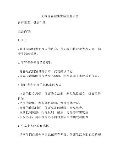 无毒青春健康生活主题班会