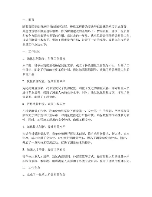 桥梁测量工作年度总结