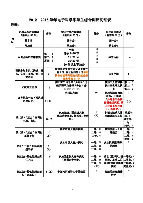 最新)综合测评加分扣分明细表