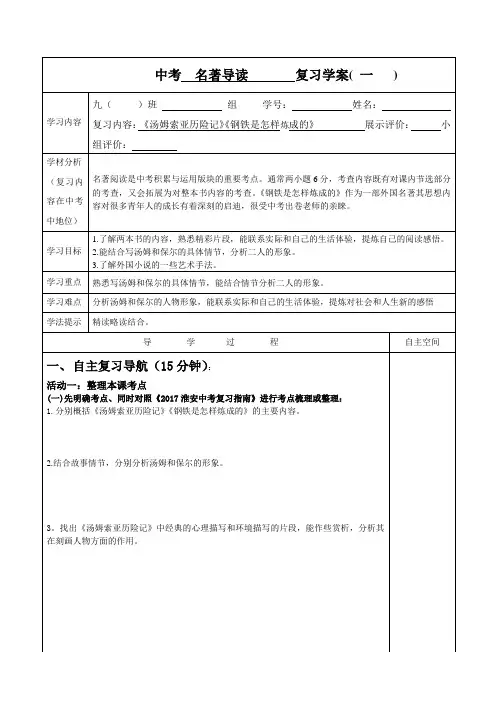 中考语文名著阅读《汤姆索亚历险记》导学案