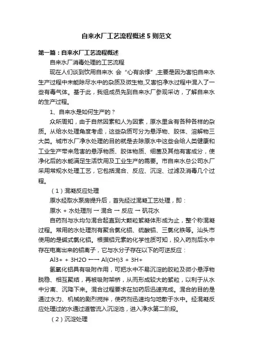 自来水厂工艺流程概述5则范文