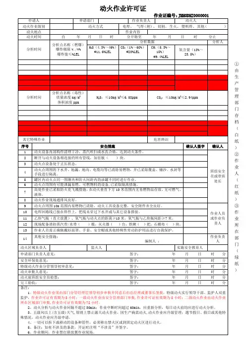特种作业票(许可证)模版
