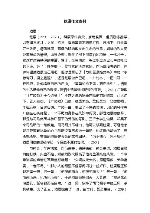 嵇康作文素材