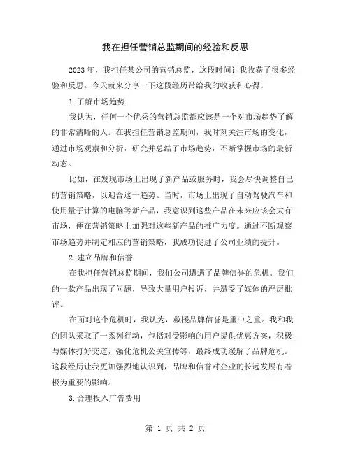 我在担任营销总监期间的经验和反思