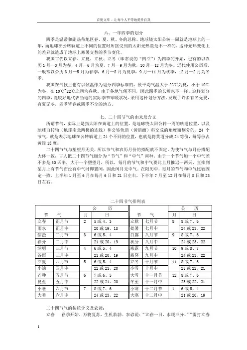 一年四季的划分