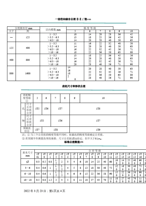 齿轮各项公差表