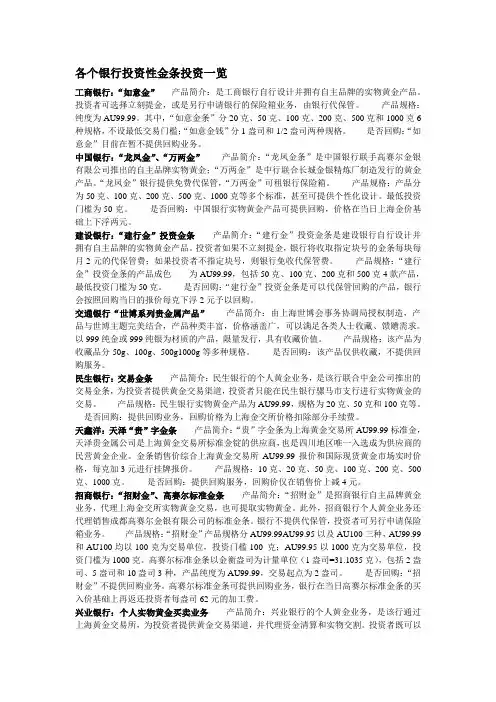 各个银行投资性金条投资一览