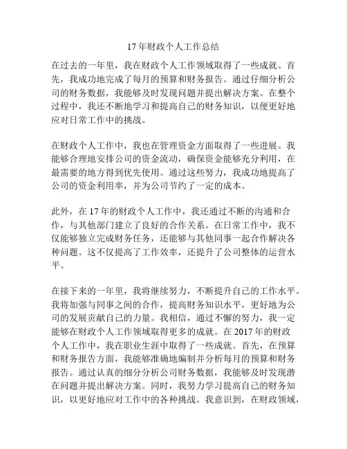 17年财政个人工作总结