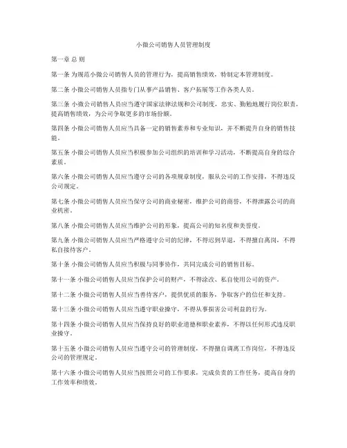 小微公司销售人员管理制度