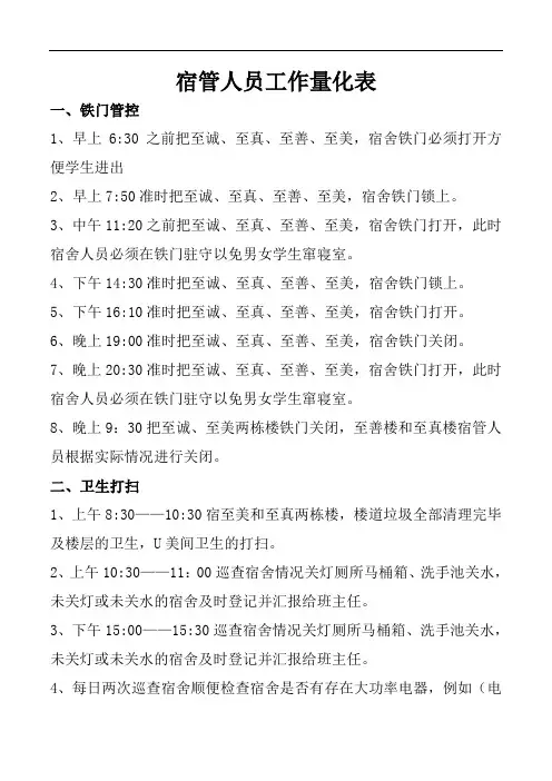 宿管人员工作量化表