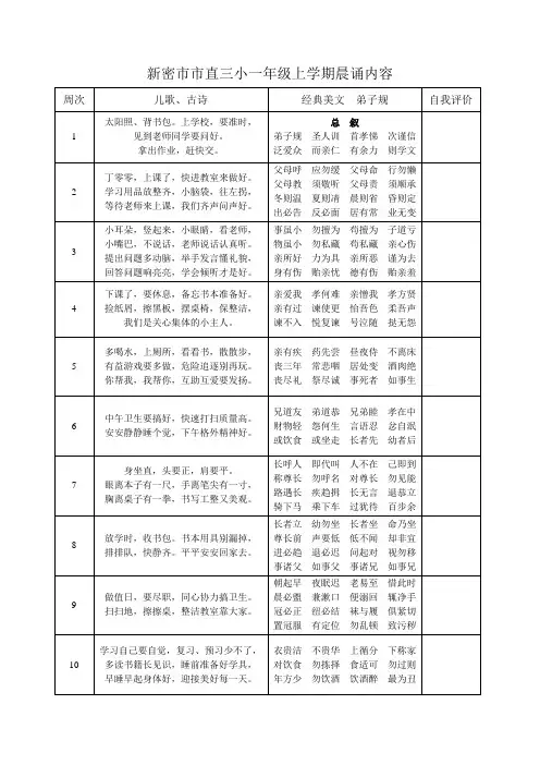 新密市市直三小一年级上学期晨诵内容