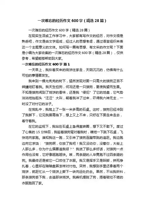 一次难忘的经历作文600字（精选28篇）