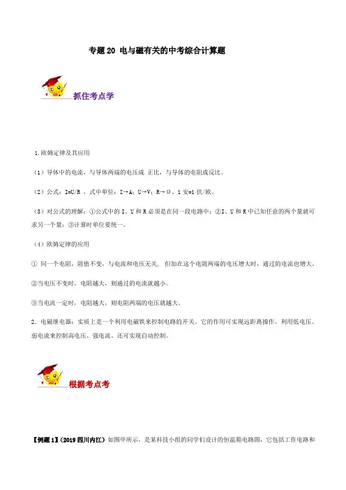 初中物理专题20 电与磁有关的中考综合计算题(解析版) 